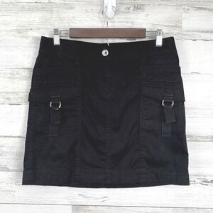 White House Black Market Black Cargo Mini‎ Skirt Size 6 Cotton Blend
